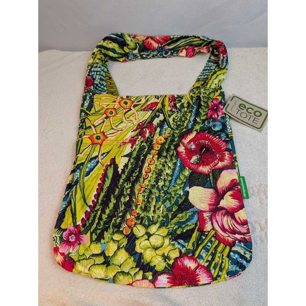 Green Girl Eco Tote Bag‎ Reusable Shopping Bag NWT Tropical Floral Print - Picture 2 of 9